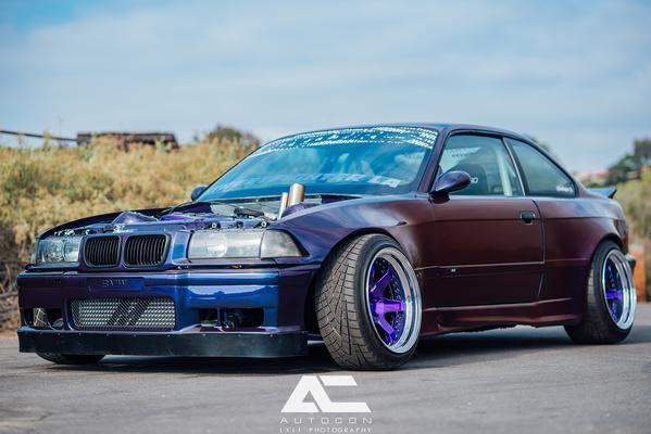 front angled view of BMW E36 with custom Front Lip